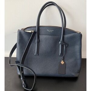 Kate Spade Navy Blue Pebbled Leather Satchel Crossbody Bag Gold Tone Hardware